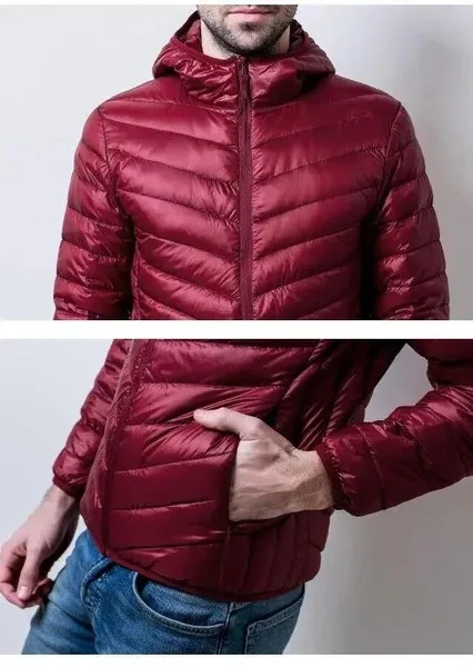 Mens Jackets Duck Down Ultra Light Travel Portable Thin Sports Hooded Jackets