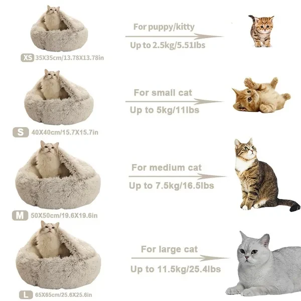 2022 Winter Long Plush Pet Cat Bed Round Cat Cushion Cat House Warm Cat Basket Cat Sleep Bag Cat Nest Kennel For Small Dog Cat
