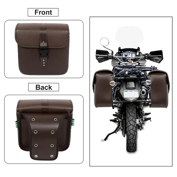 Pair Motorcycle Saddlebag Side Tool Bags Cycling Luggage Bag Waterproof Quick Release Buckles Brown