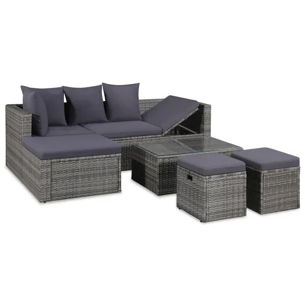 4-part Garden lounge set with gray poly rattan cushions Garten Lounge-Set tuin loungeset ensemble de salon de jardin