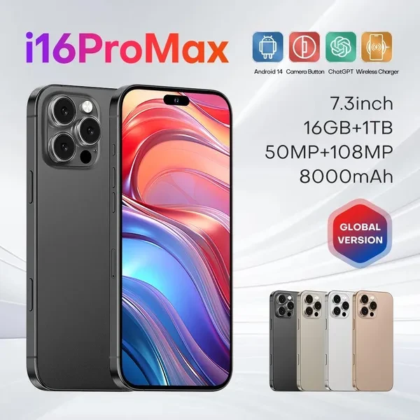 7.3inch i16proMax Unlocked Smart Phone  16GB RAM+1TB ROM 8000 mAh Battery  50W Fast Charging   International version @sy