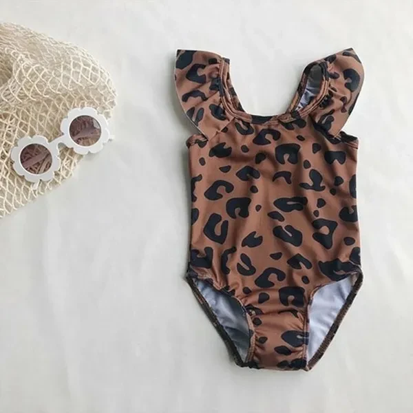 Baby Girl Leopard Printed One Piece Swimwear Swimsuit Swimming Costume Summer Backless Bathing Suit Bikinis for 1-5 Years