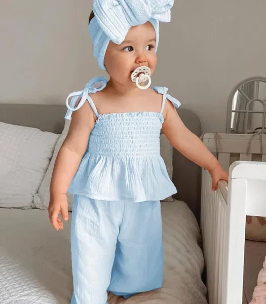 Infant Baby Toddler Girls Clothes Solid Color Sleeveless Camisole Linen Pants Set Baby Summer Outfits
