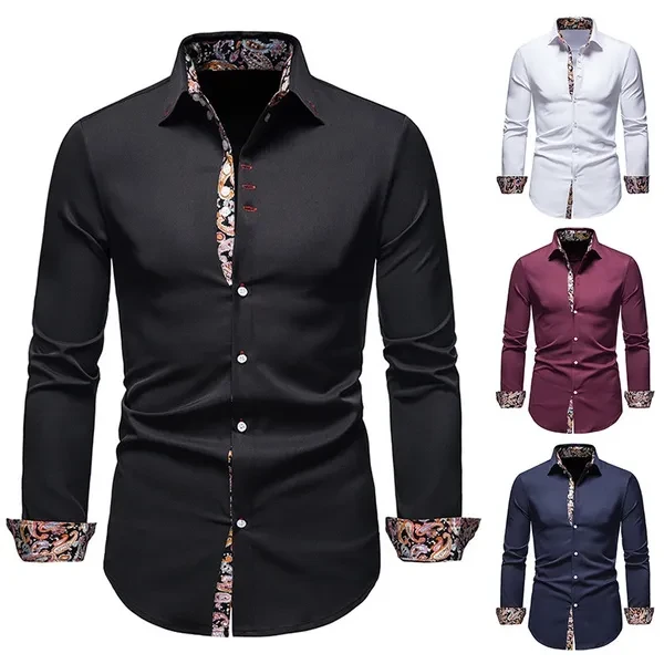 Men's Slim Fit Casual Printed Shirt Long Sleeve Shirt