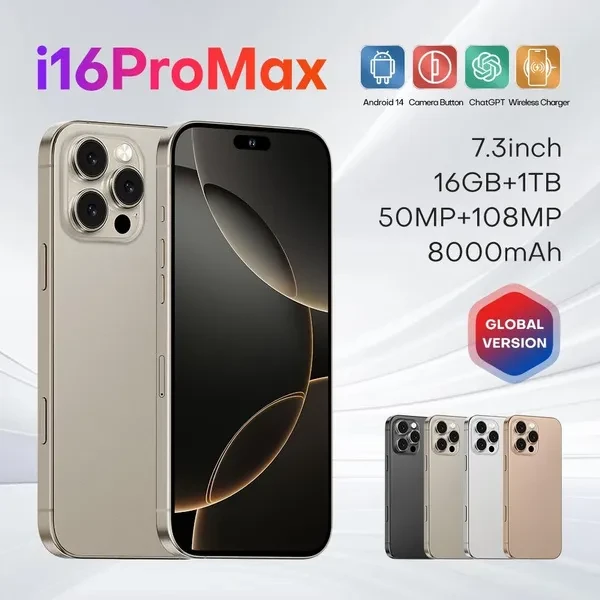 7.3inch i16proMax Unlocked Smart Phone  16GB RAM+1TB ROM 8000 mAh Battery  50W Fast Charging   International version