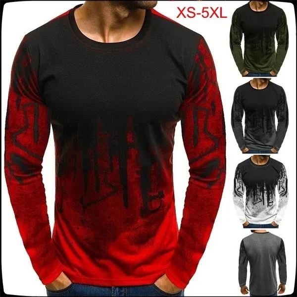 New Autumn Men's Fashion Fitness Tshirt Camouflage Print Slim Fit Shirts Round Neck Long Sleeve Casual Tops XS-5XL